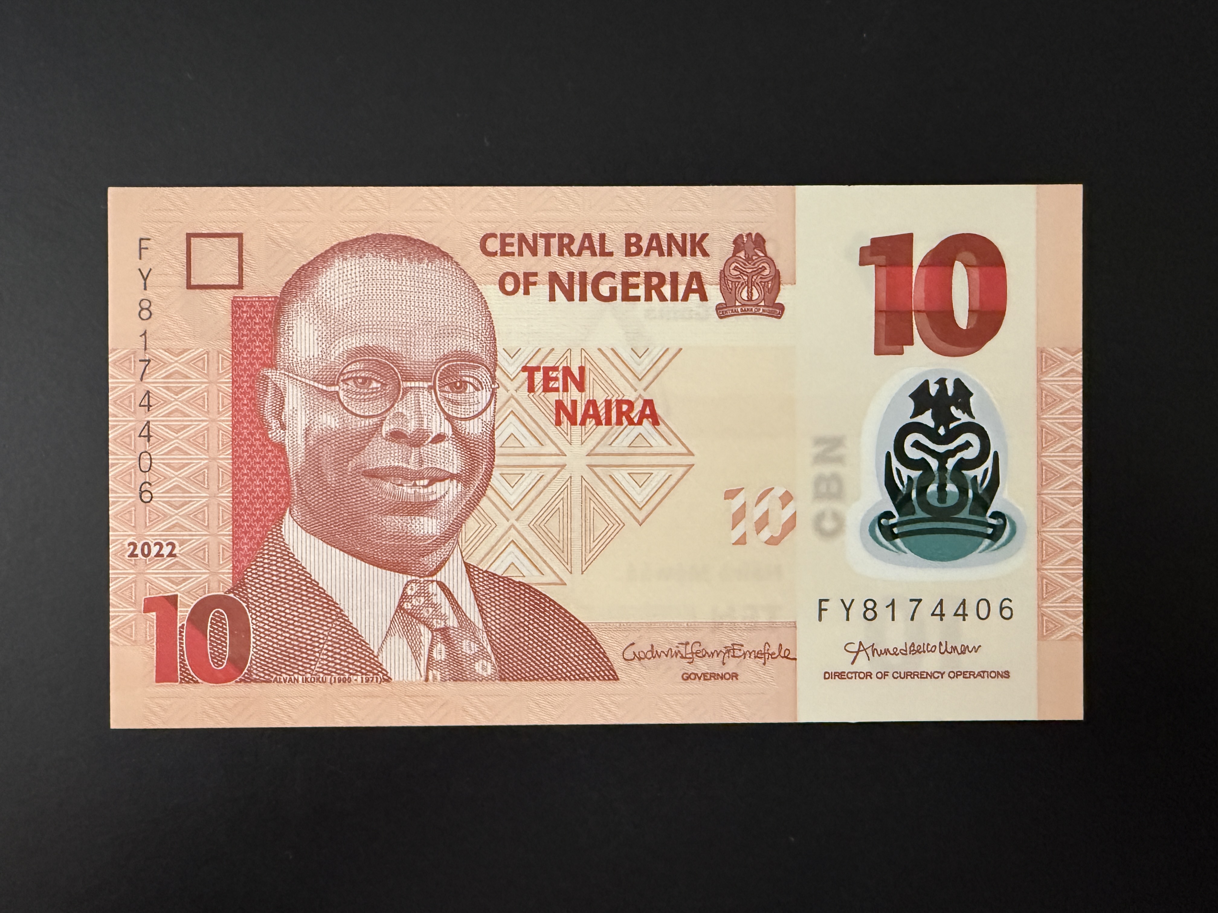 NIGERIA 10 Naira 2022 (P.39) UNC - polymer