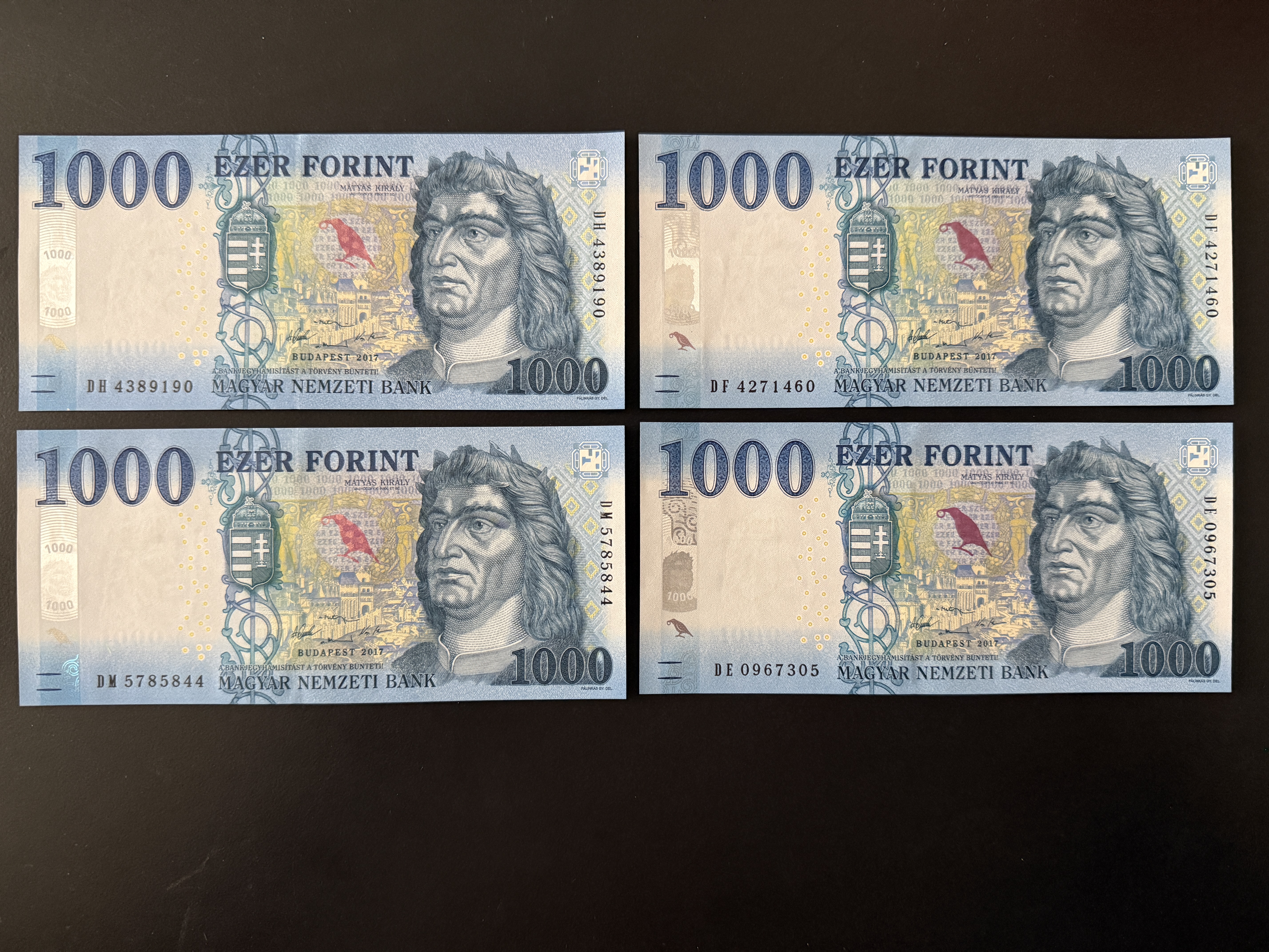 1000 Forint UNC 2017 4 külömböző betűjel Adamo F61 DH,DM,DE,DF