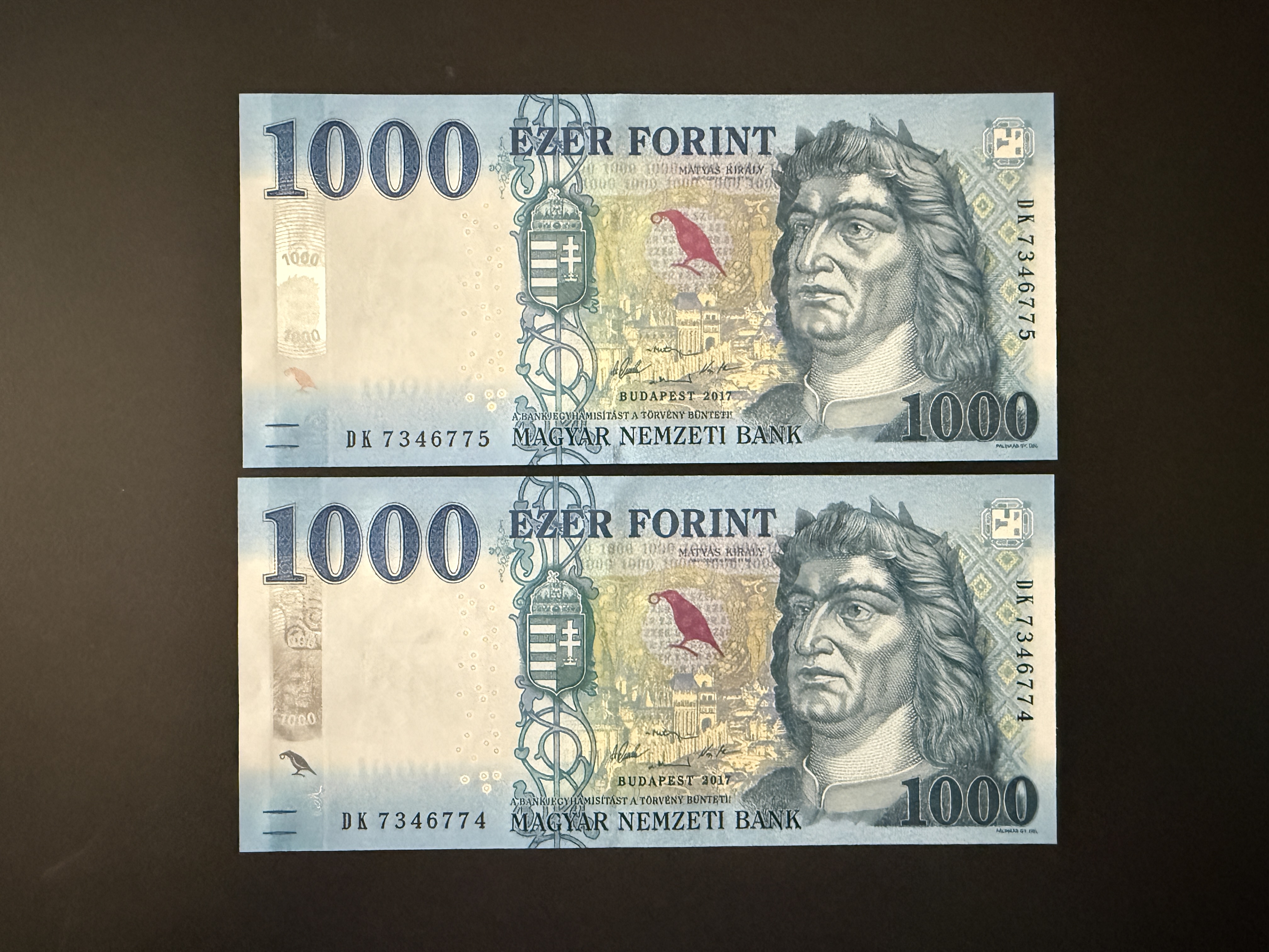 1000 Forint UNC 2017 sorszámkövető 2db DK Adamo F61.9