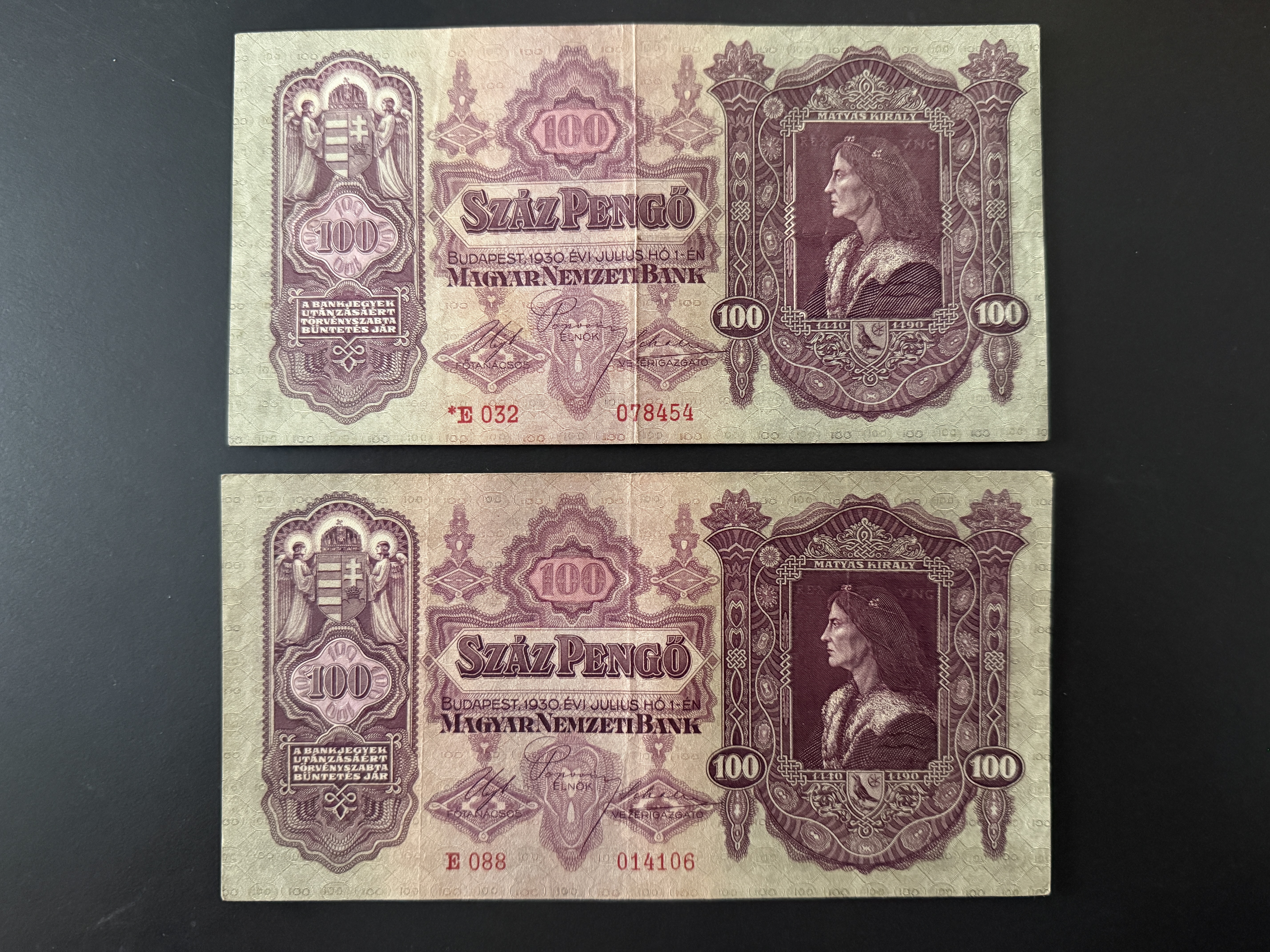 100 Pengő 1930 (ropogós) 2db sima és csillagos Adamo P17 VF