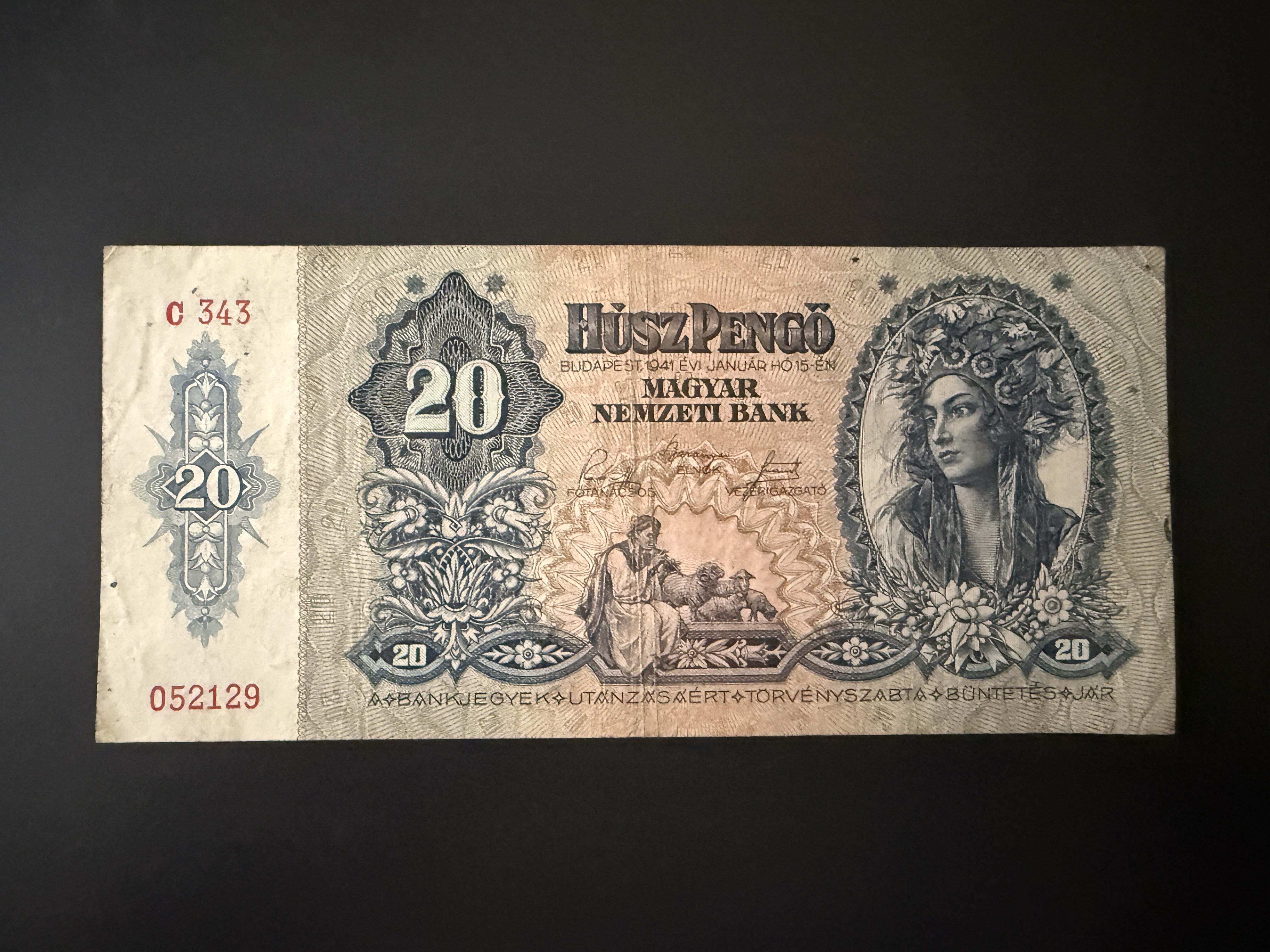 Húsz Pengő (1941C) VF Adamo P12