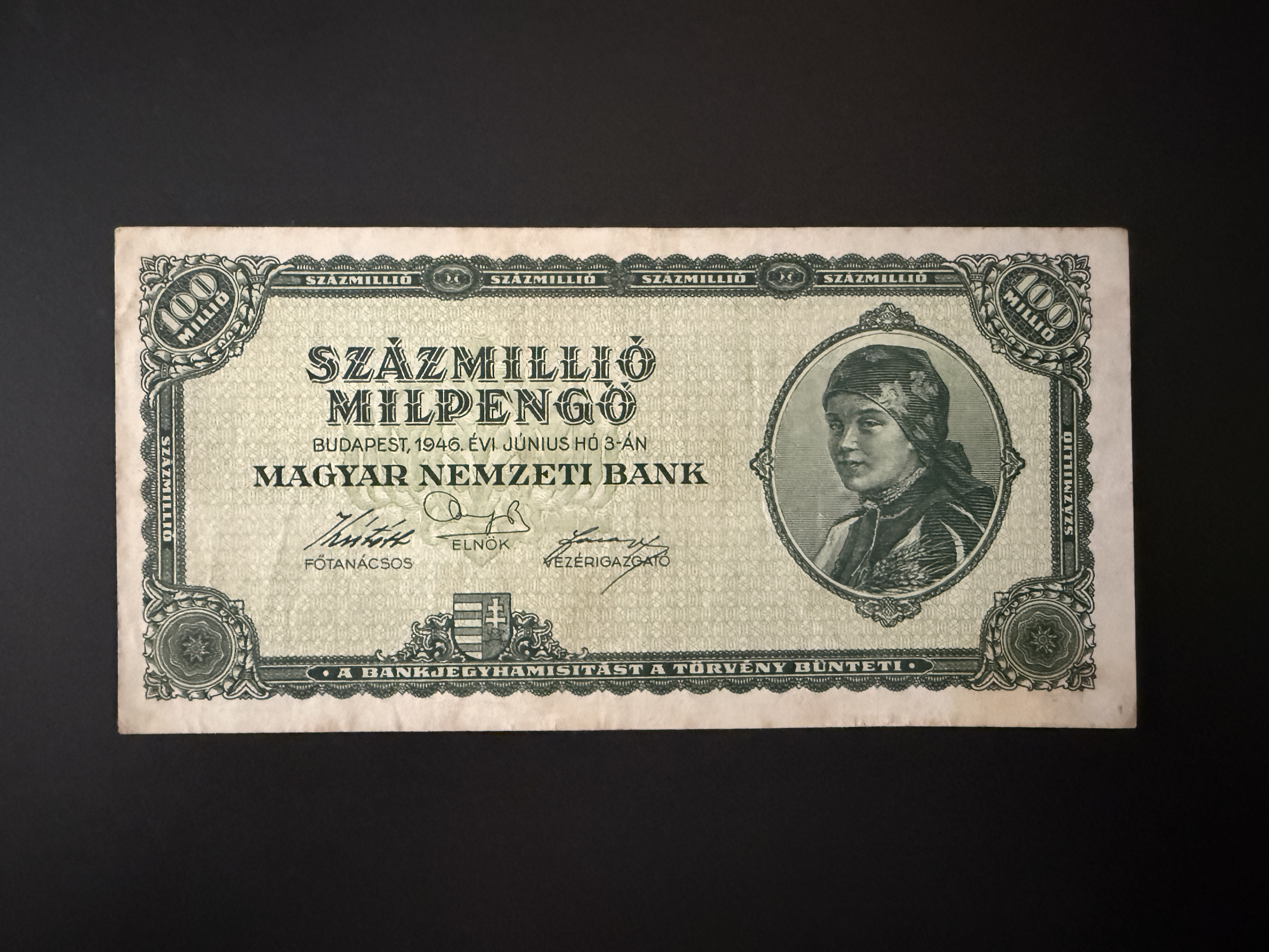 Százmillió Milpengő (1946) VF Adamo P33
