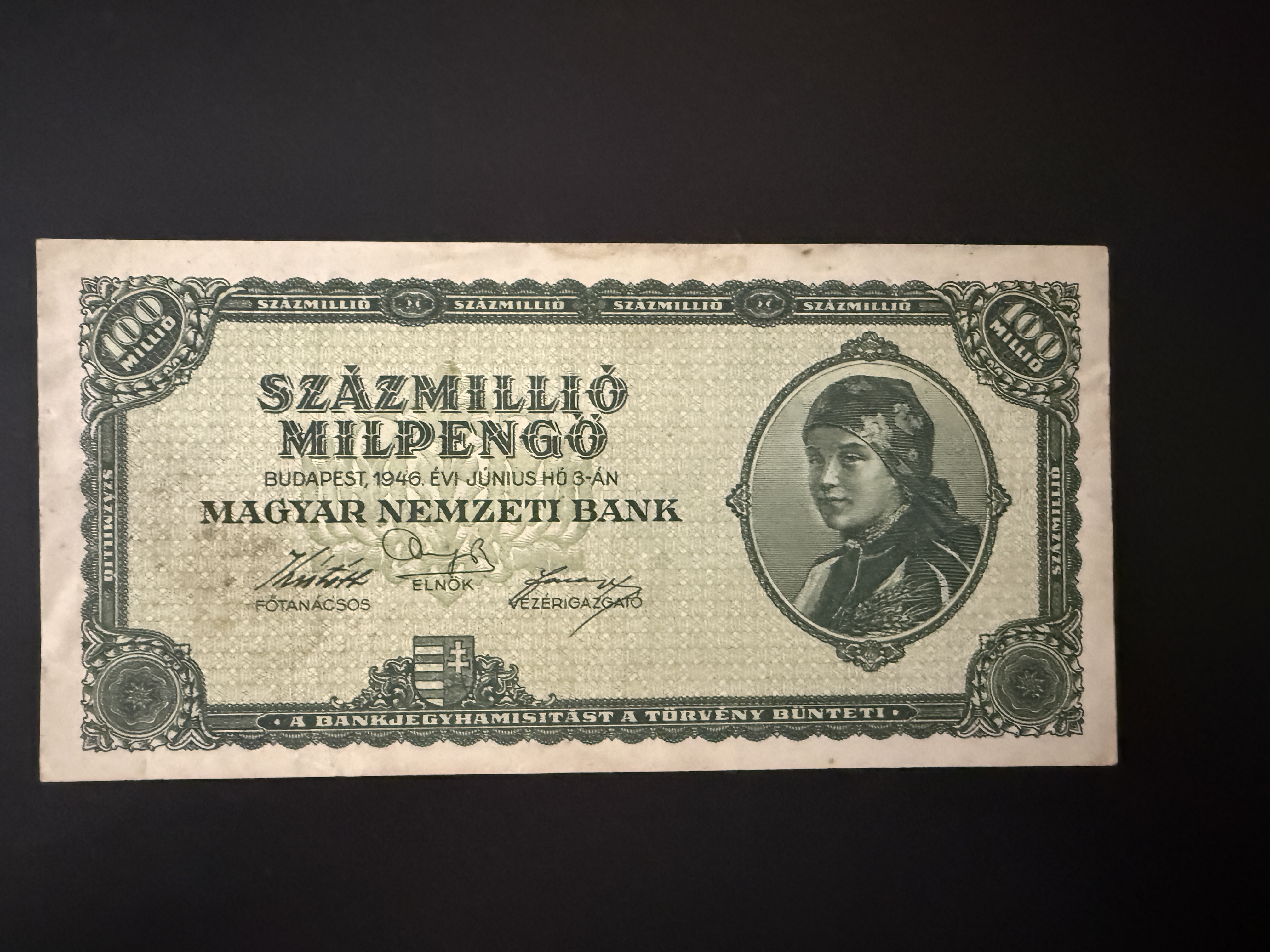 Százmillió Milpengő (1946) VF Adamo P33