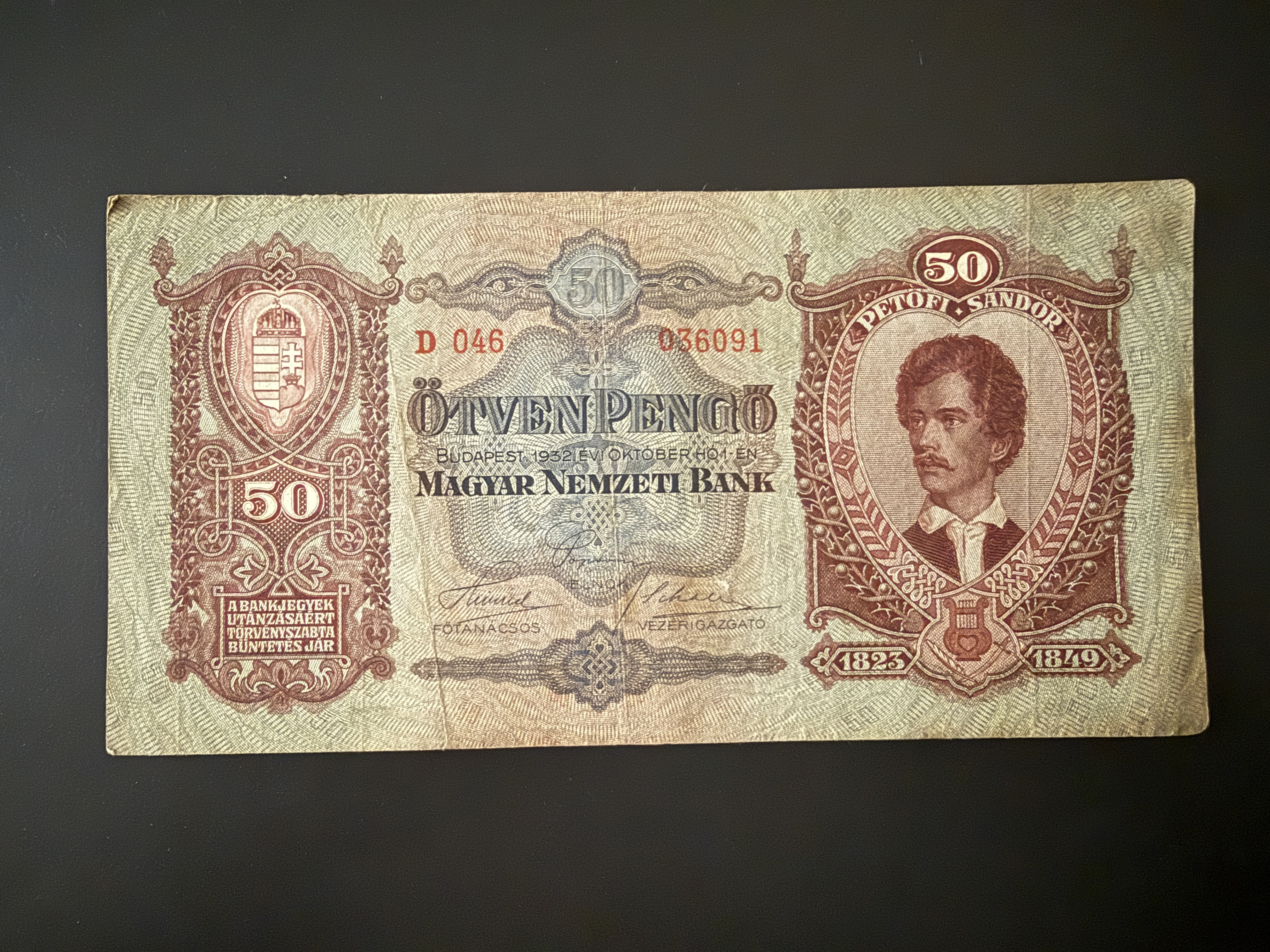 Ötven Pengő (1932D) Adamo P14 VF 