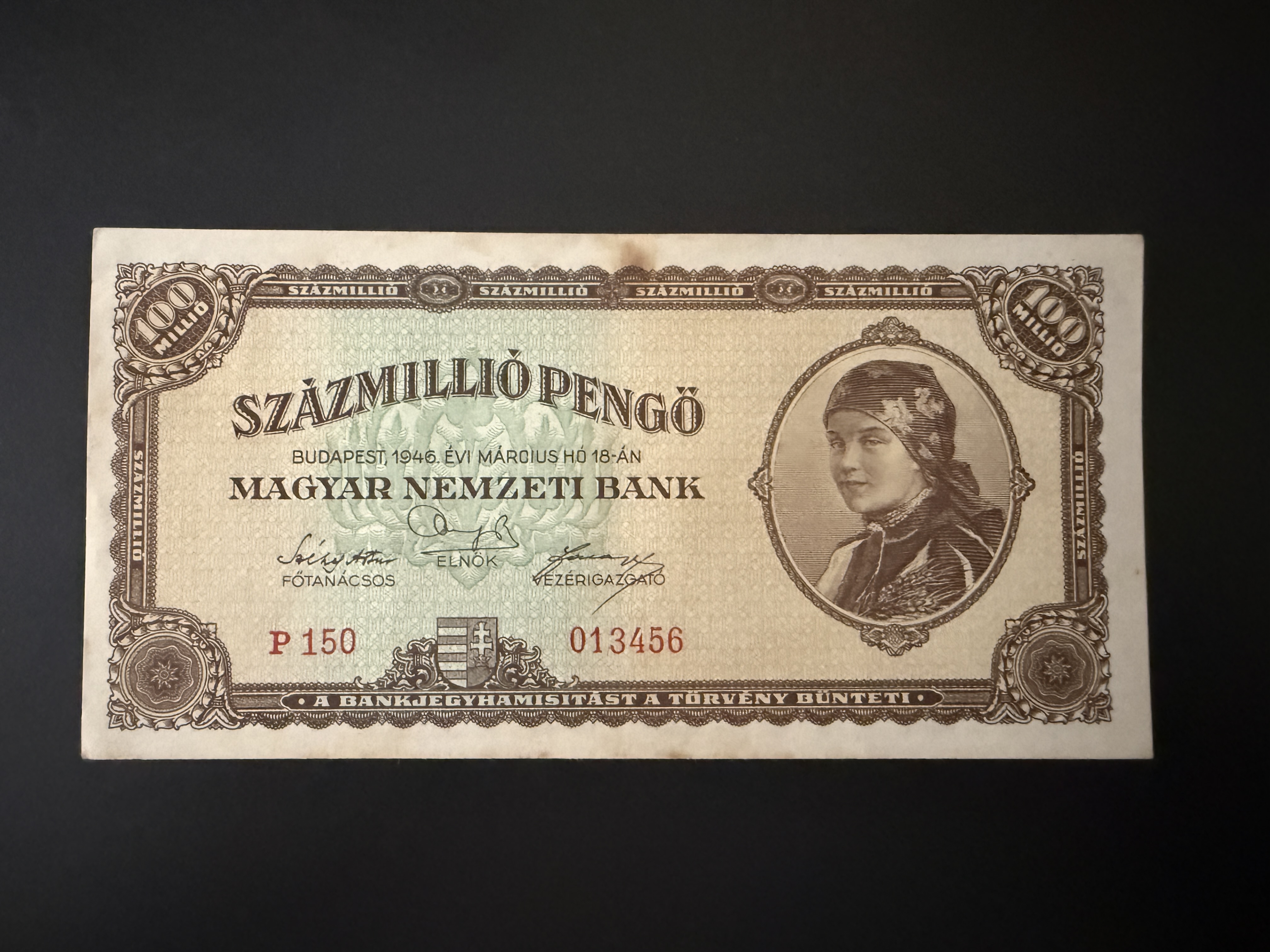 Százmillió pengő (1946) Adamo P27 VF 