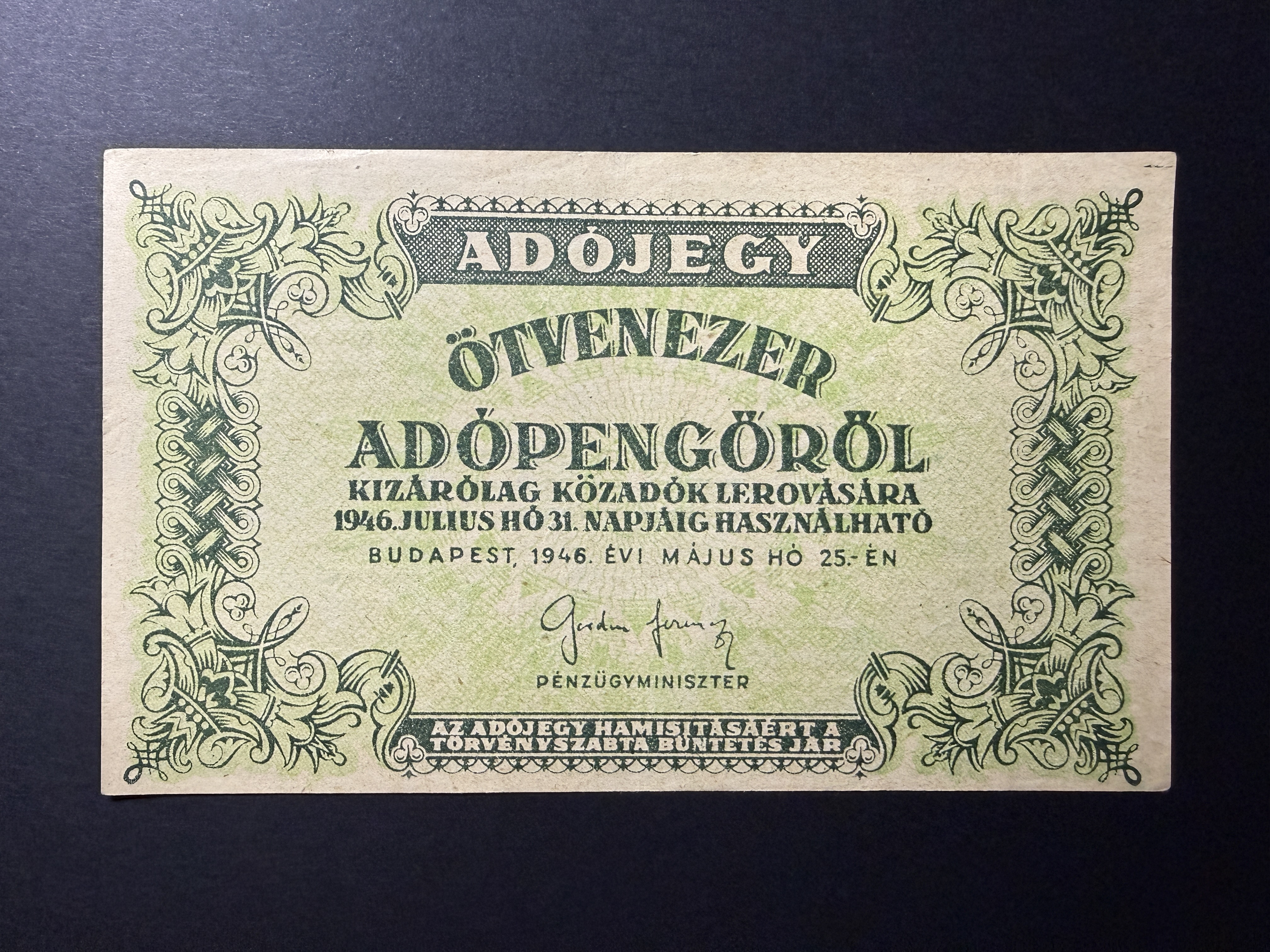 Ötvenezer Adópengő 1946 Adamo P50A