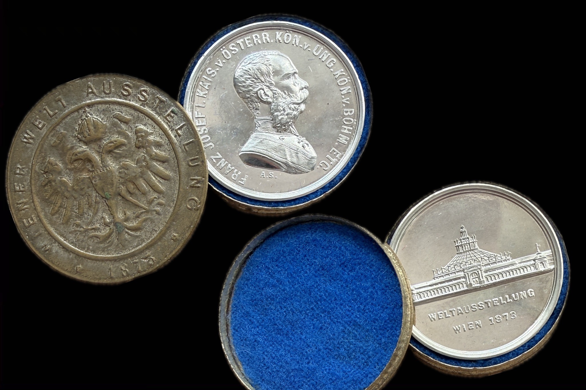 Ferenc József Bécsi Világkiállítás 1873 ezüst érem Dísztokban