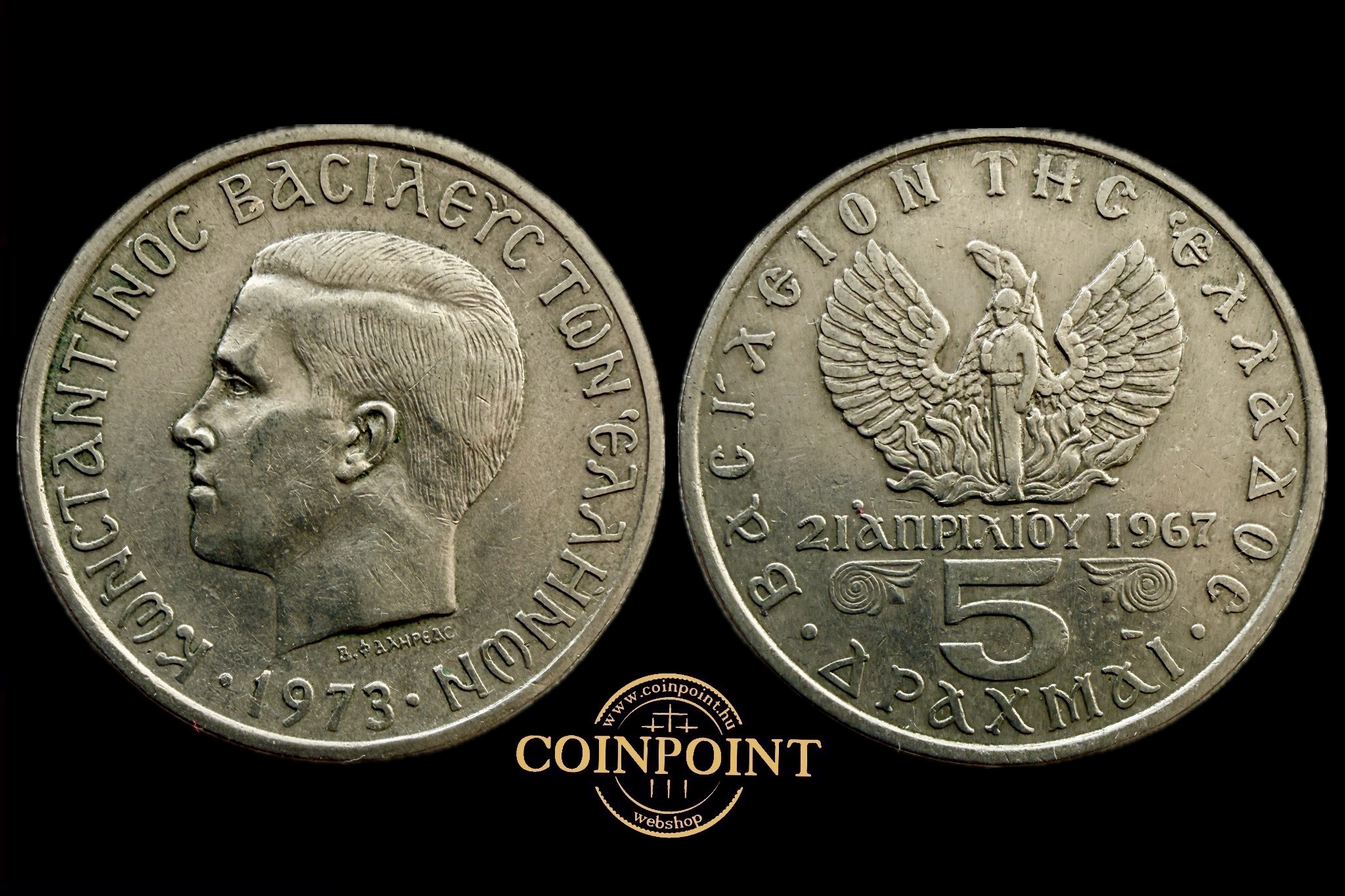 Görögország II.Constantine 5 Drachma 1967 
