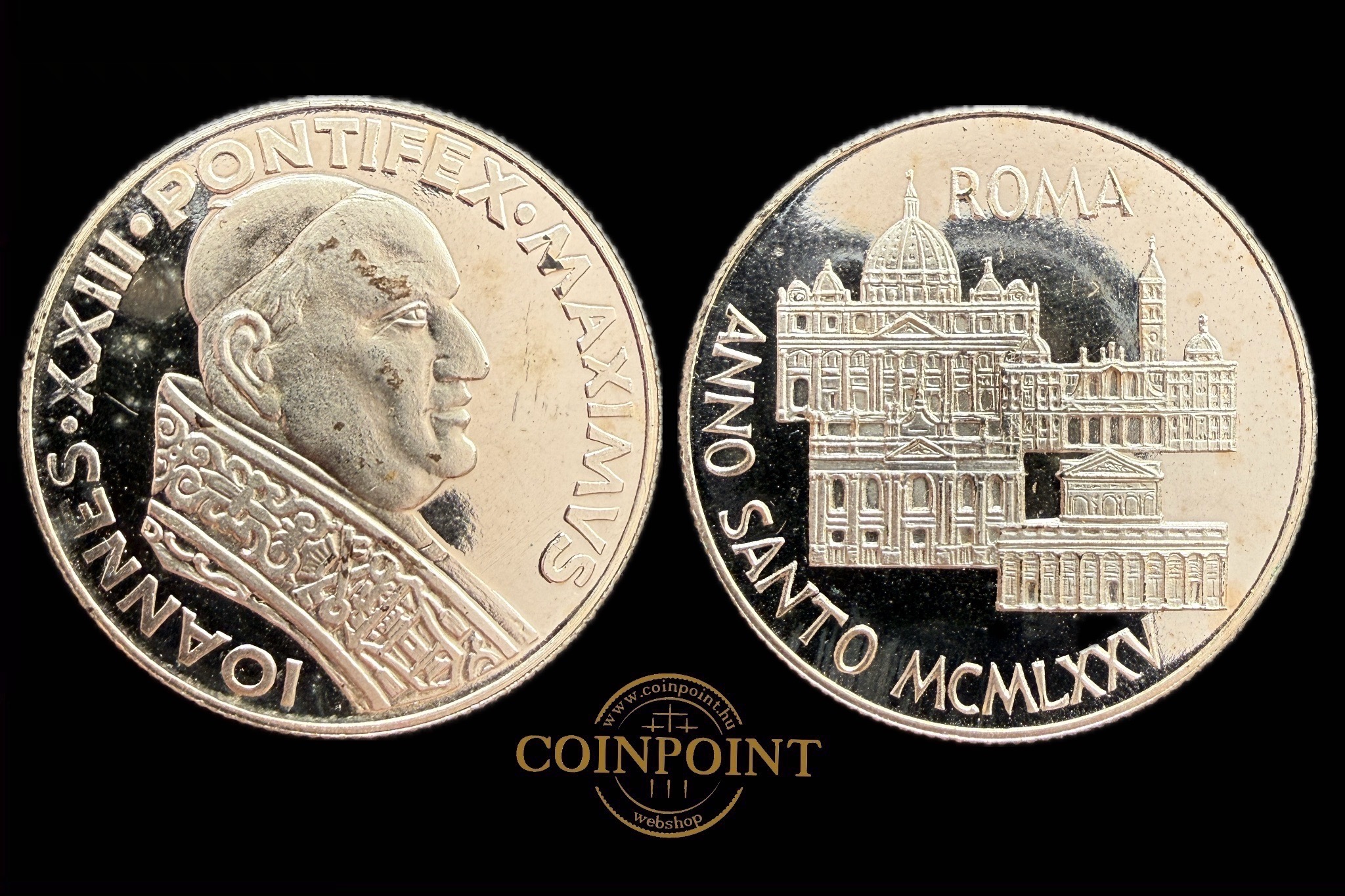 XXIII. János pápát ábrázoló emlékérem a Vatikán ezüstözött