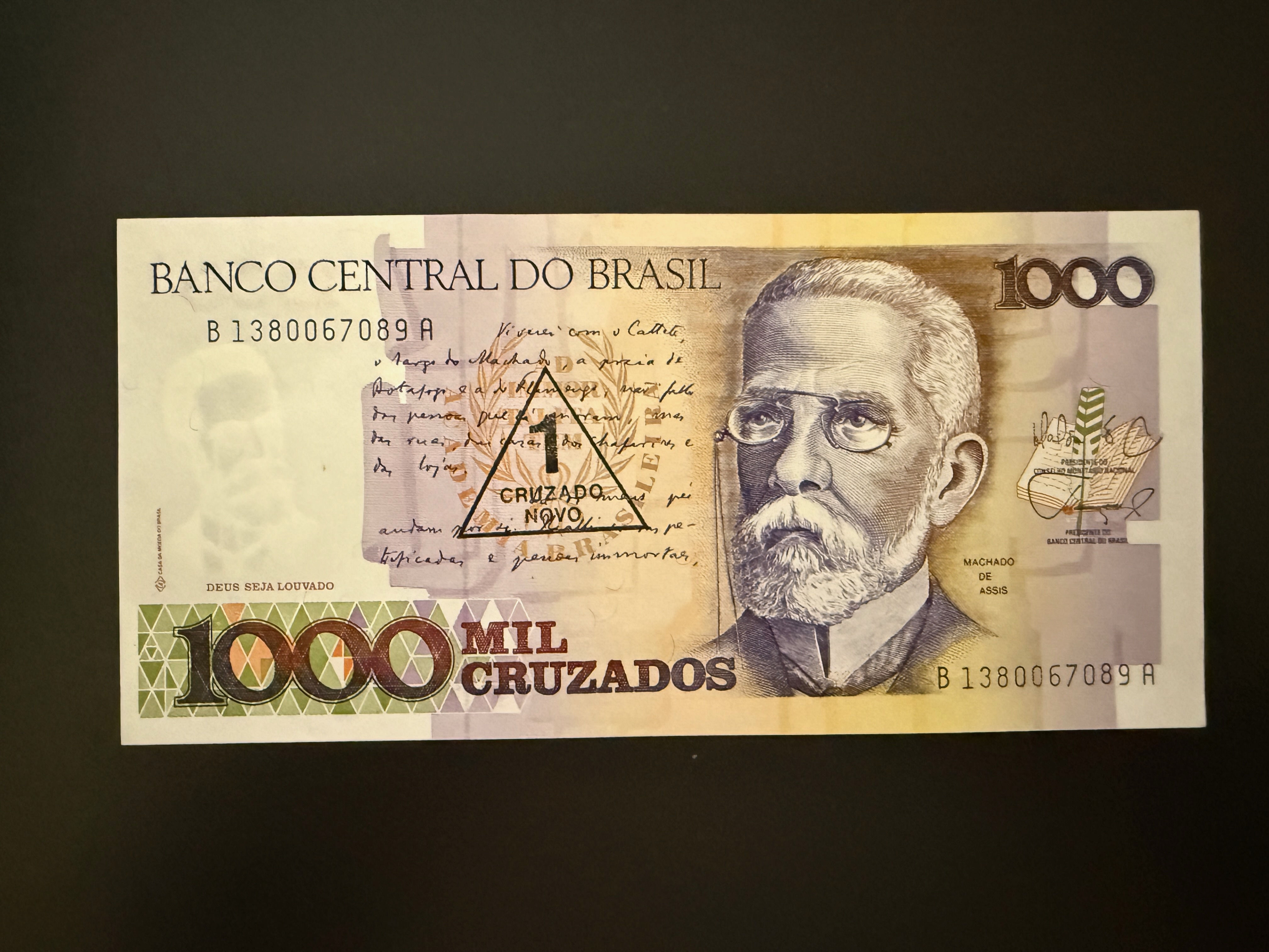 BRAZIL 1/1.000 Cruzado Novo/Cruzados ND (1988-1989) (P.216) UNC