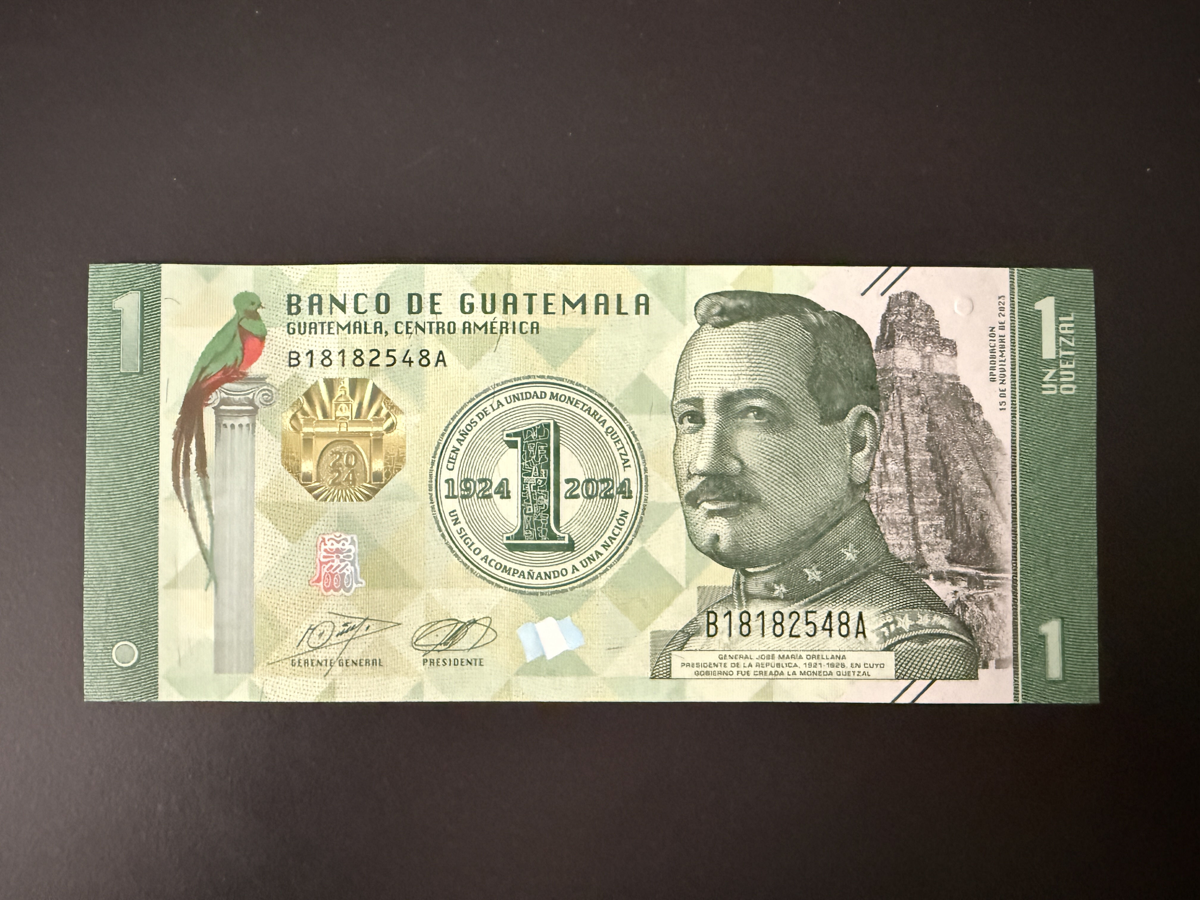 GUATEMALA 1 Quetzal 2024 (P.129) UNC - A Quetzal pénz centenáriuma (1924-2024)