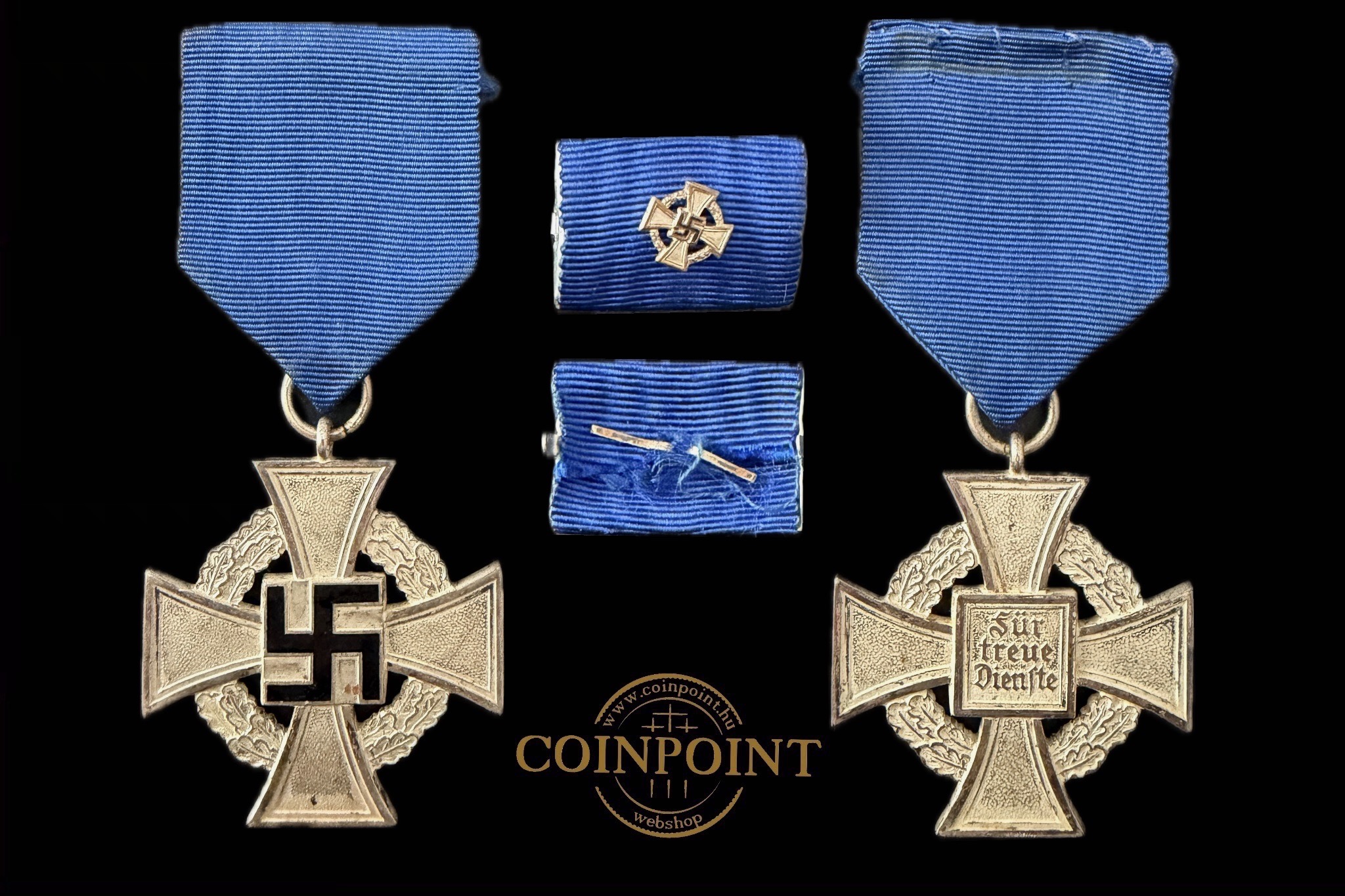 25 éves szolgálatért adományozott hűségszolgálati díszjelvény 2. fokozat, szalagon OEK 3524 hozzá illő szalagsáv miniatürrel