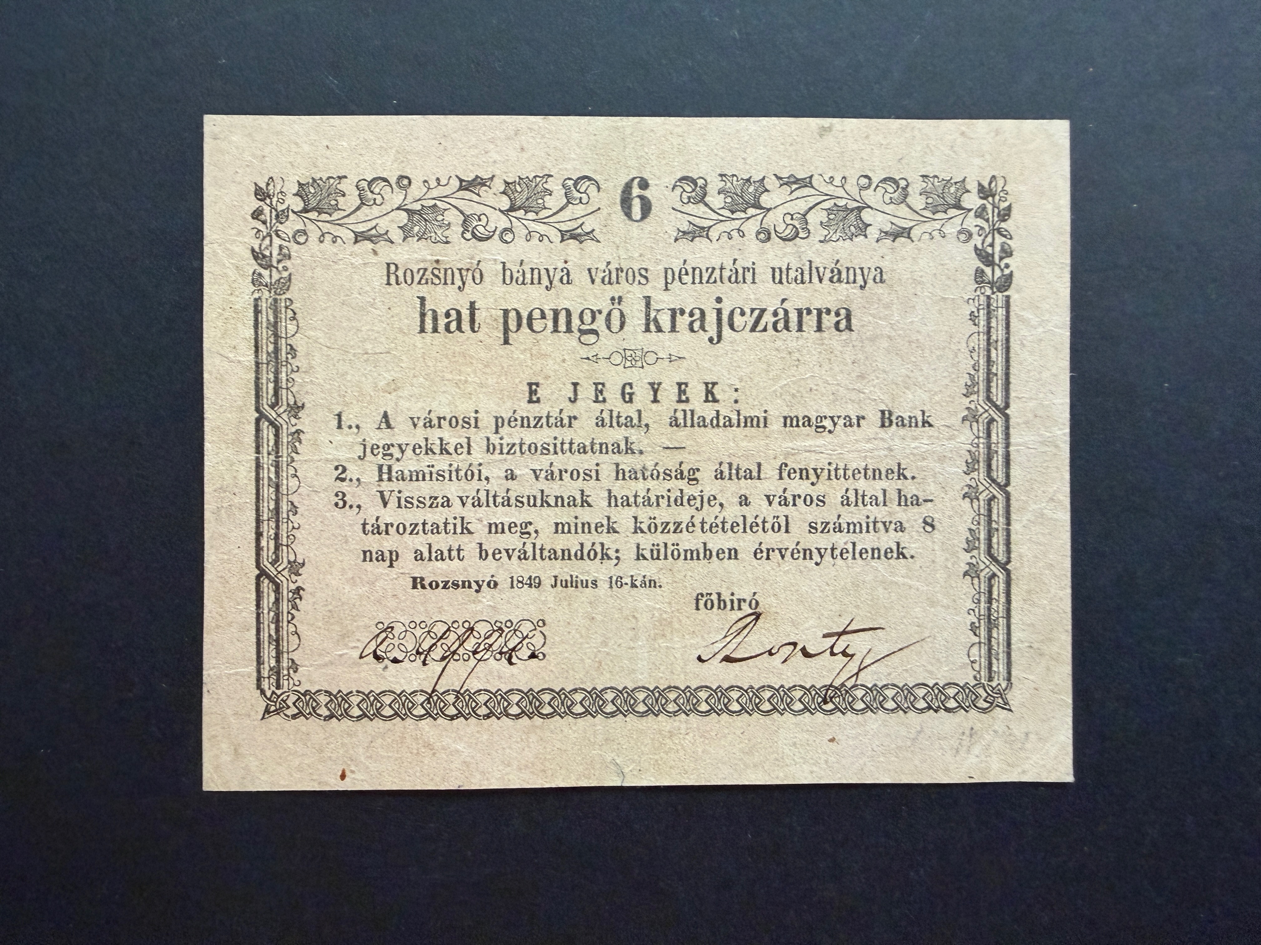 6 krajcár Rozsnyó 1849 VF