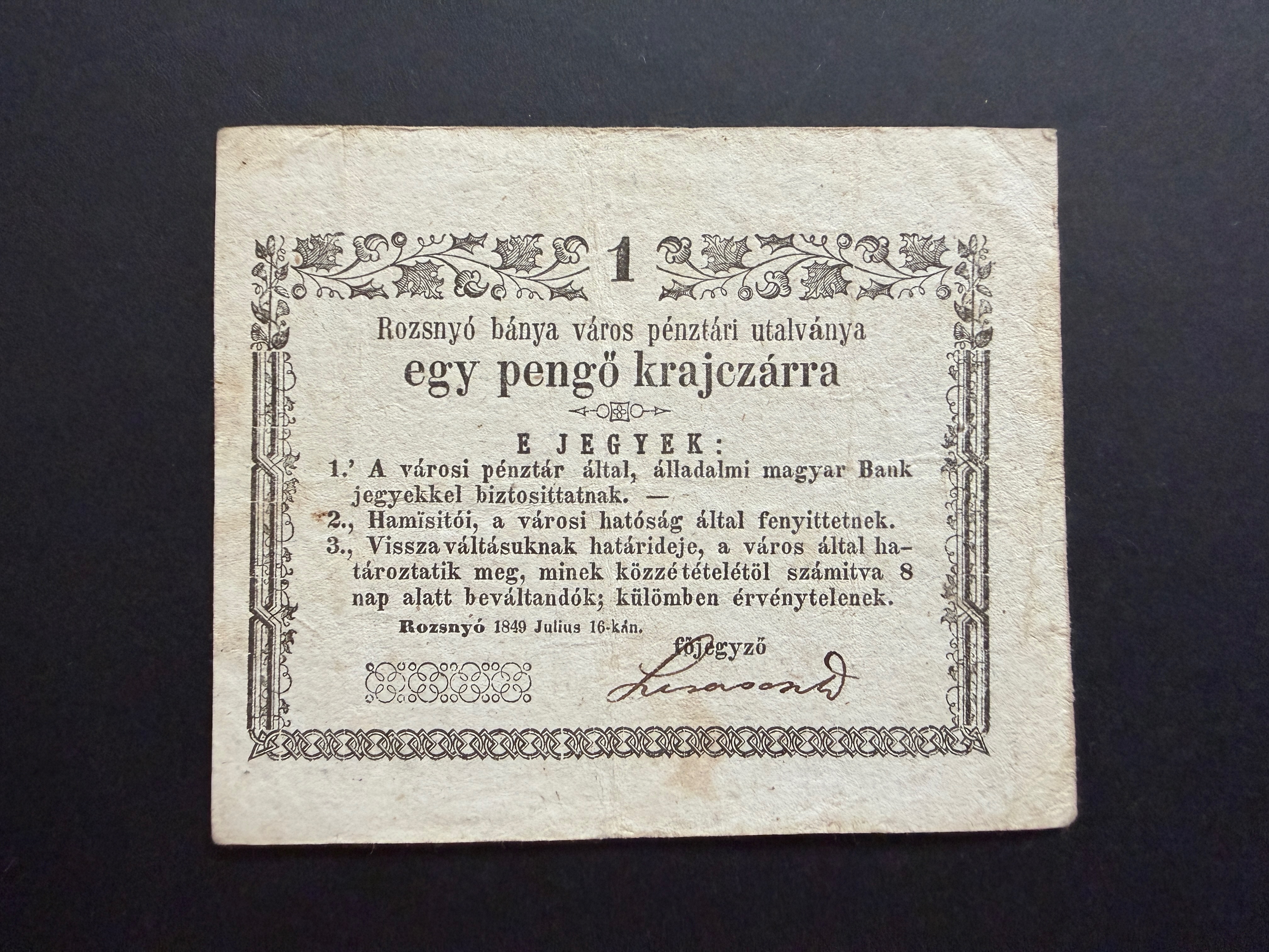 1 krajcár Rozsnyó 1849 EF