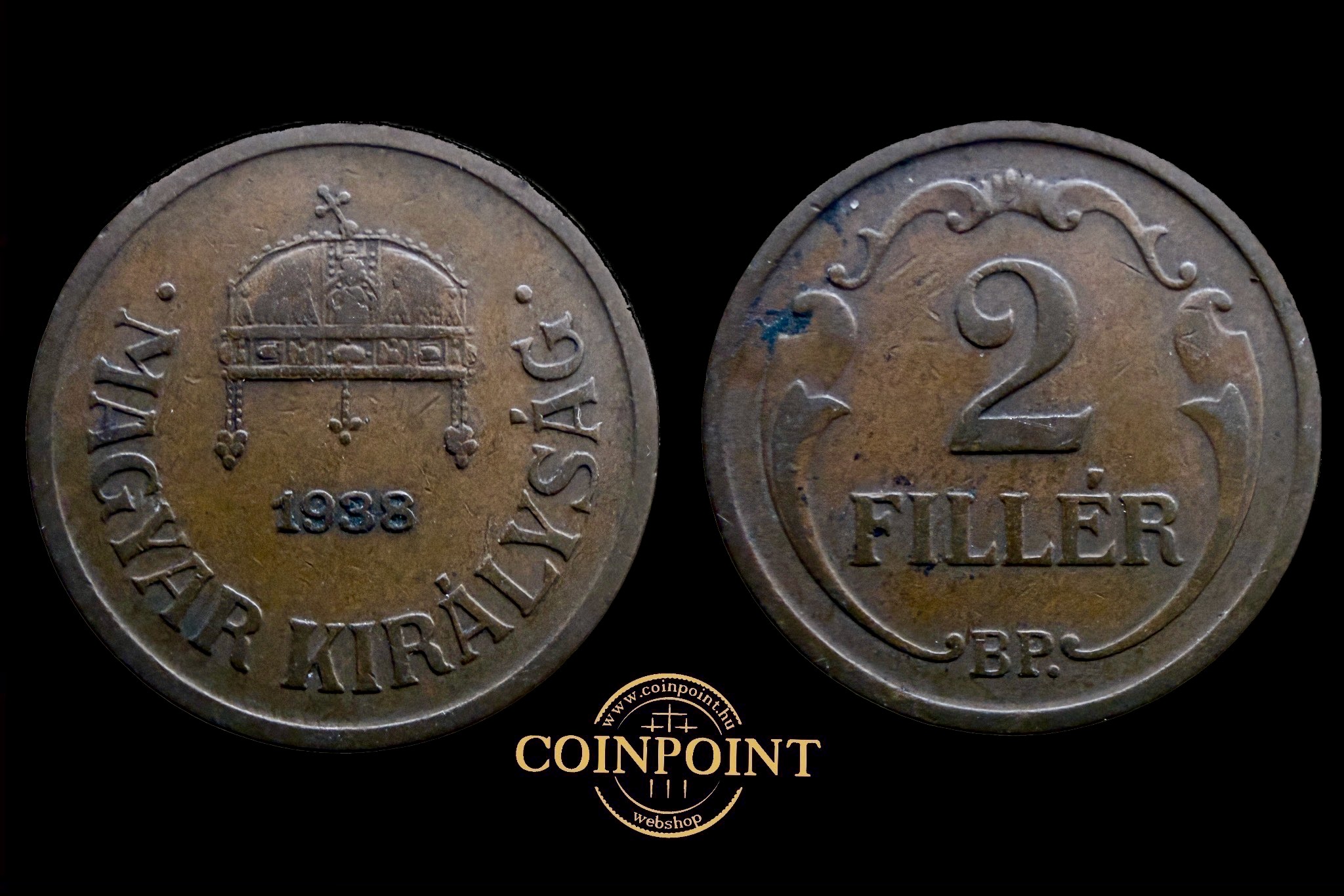 Magyar Királyság 2 Fillér 1938 BP Adamo P2