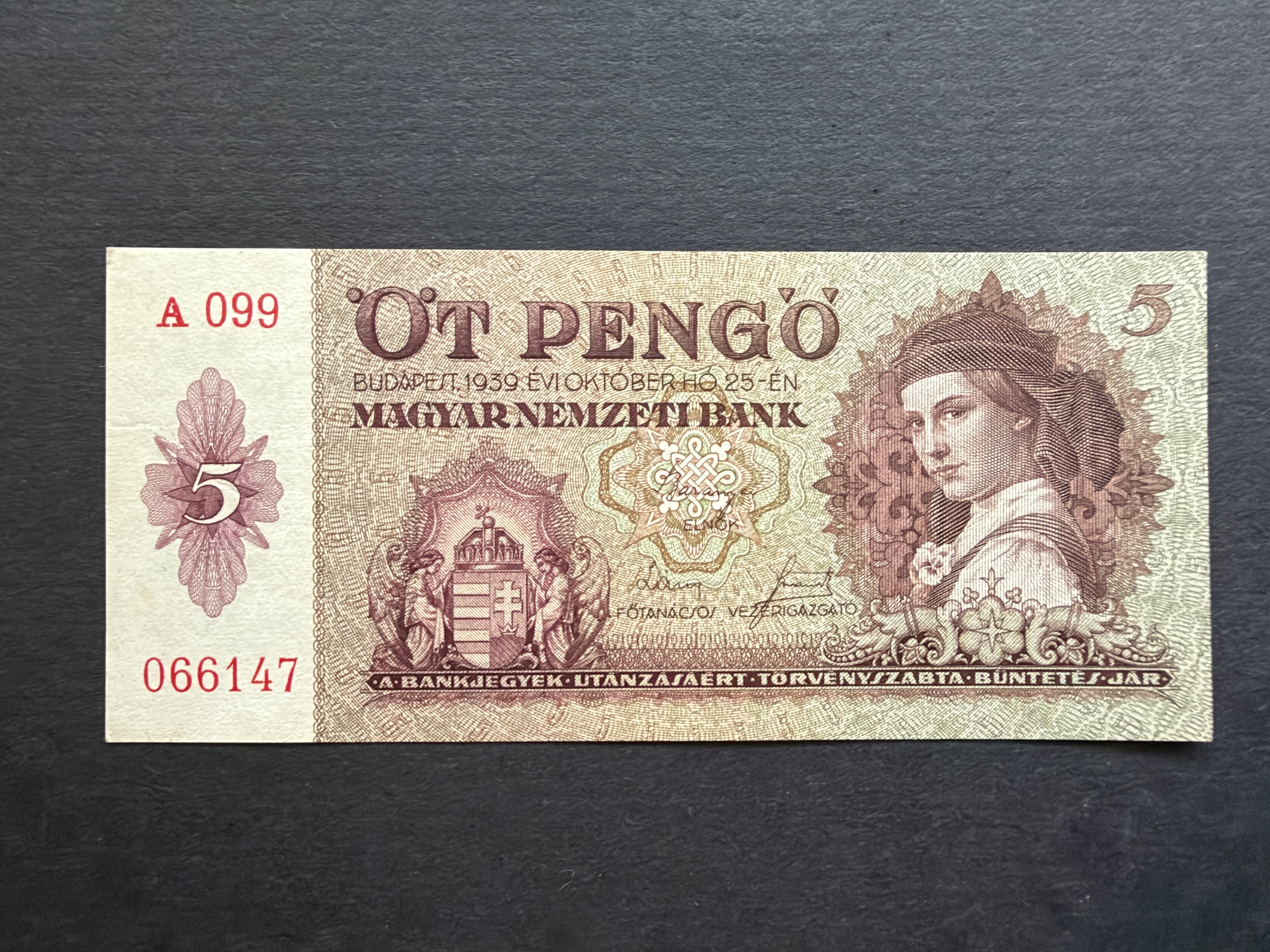 Öt Pengő (1939)A Adamo P6 UNC