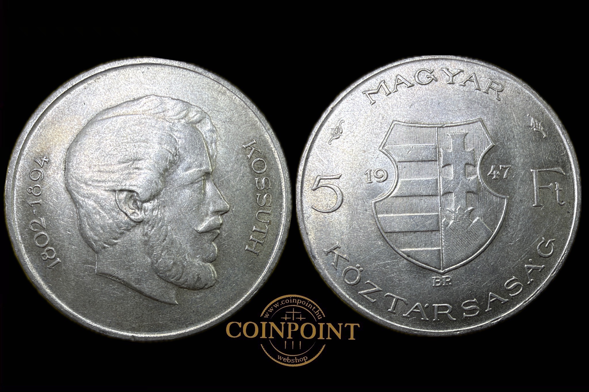 Kossuth Lajos Magyar Köztársaság 5 Forint 1947 BP Adamo F8.1